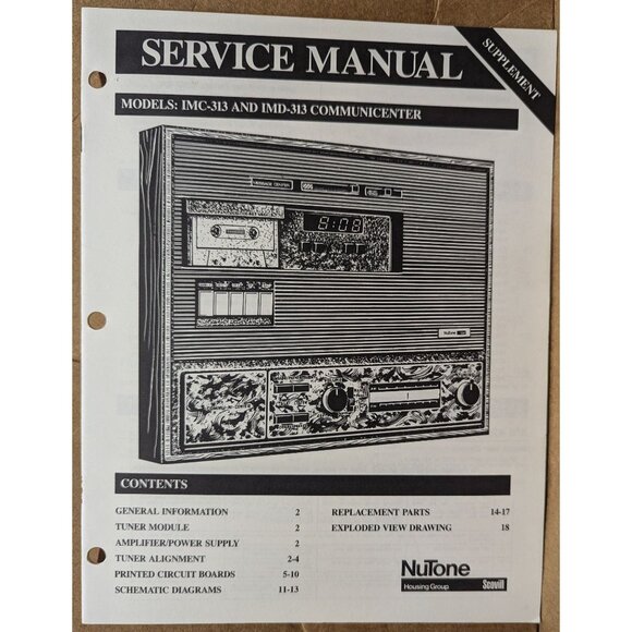NUTONE SERVICE MANUAL FOR MODEL IMB-313 COMMUNICENTER - Picture 5 of 8